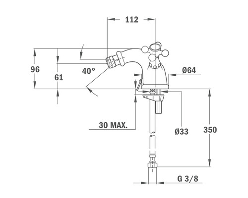 Desen tehnic al unui robinet de bideu cu dimensiuni