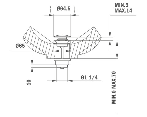 Desen tehnic al unei supape cu dimensiuni