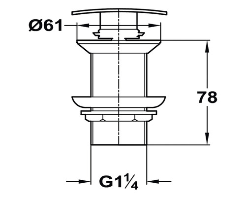 Desen tehnic set de scurgere cu dimensiunile diametru 61 milimetri, înălțime 78 milimetri și filet G 1 1/4
