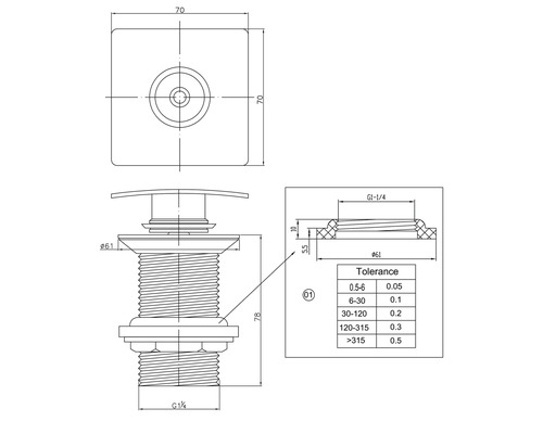 Desen tehnic al unei supape de scurgere cu dimensiuni