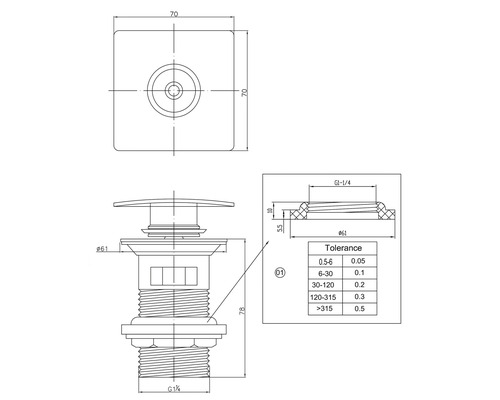 Desen tehnic pentru garnitura de scurgere cu dimensiuni
