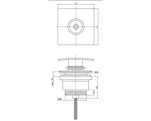 Desen tehnic al unei supape de scurgere cu dimensiuni
