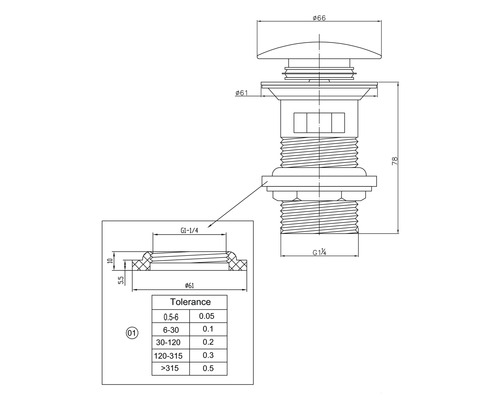 Desen tehnic al unei supape de scurgere cu dimensiuni