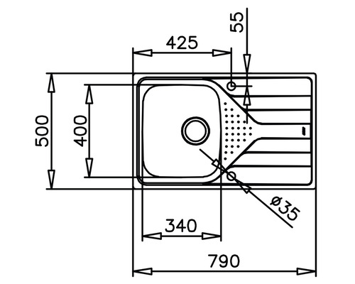 Desen tehnic al unei chiuvete de bucătărie cu dimensiuni