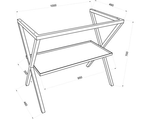 Desen al unui birou cu dimensiunile de 1000 x 460 x 700 mm