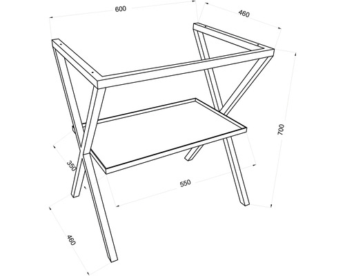 Desen tehnic al unui cadru de birou cu dimensiuni.