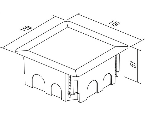 Desen tehnic al unei cutii de montaj cu dimensiunile 119 x 119 x 51 mm.