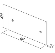 Desen tehnic al unei plăci cu găuri de fixare, dimensiuni 150 x 82,5 x 4 mm