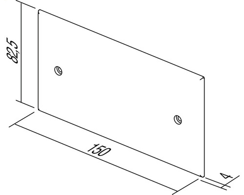 Desen tehnic al unei plăci cu găuri de fixare, dimensiuni 150 x 82,5 x 4 mm