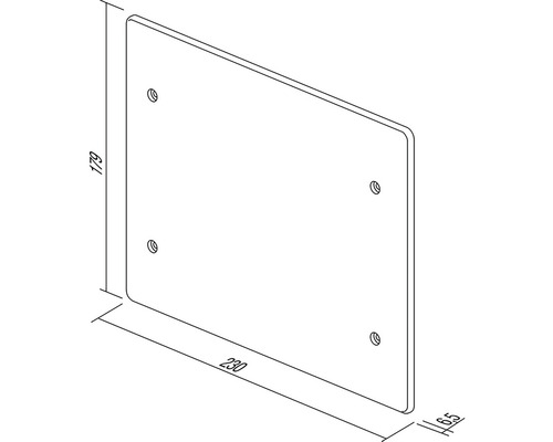 Schiță a unei plăci de montaj cu dimensiunile 230 x 179 x 6,5 mm și patru găuri.