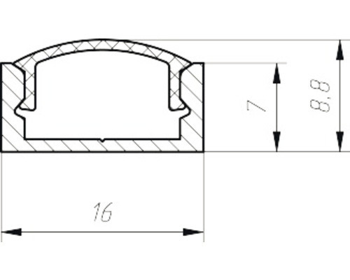 Desen tehnic al unui profil LED cu dimensiuni indicate