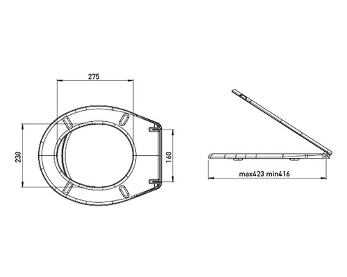 Desen tehnic al unui capac de toaletă cu dimensiuni