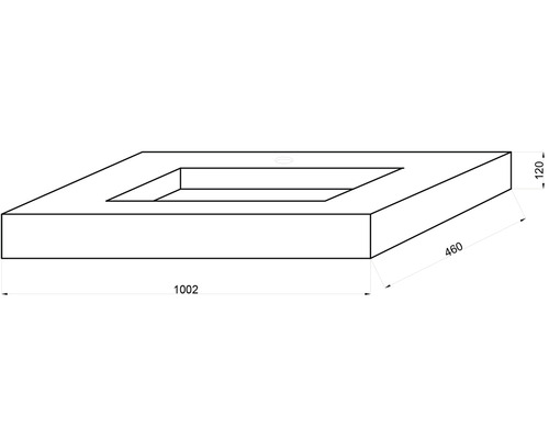 Desen tehnic al unei chiuvete aplicate cu dimensiunile 1002 x 460 x 120 milimetri.
