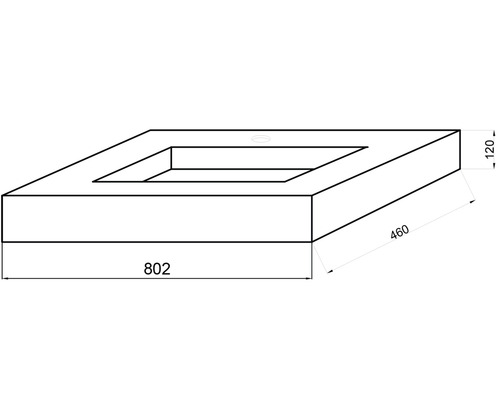 Desen tehnic al unui lavoar cu dimensiunile 802, 460 și 120.