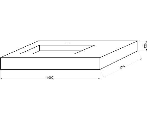 Desen al unui blat de lavoar cu dimensiunile 1002 x 460 x 120 milimetri