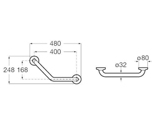 Desen tehnic al unui mâner unghiular cu dimensiuni