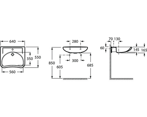 Desen tehnic al unei chiuvete cu dimensiuni
