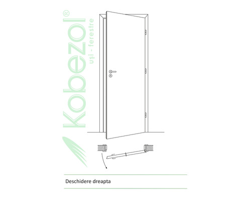 Ilustrație cu o ușă interioară cu deschidere pe dreapta