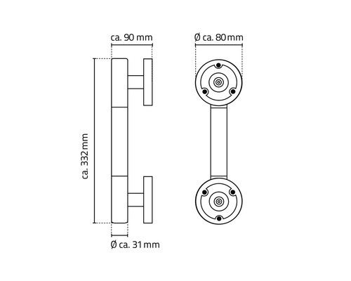 Desen tehnic al unui mâner bară cu dimensiuni