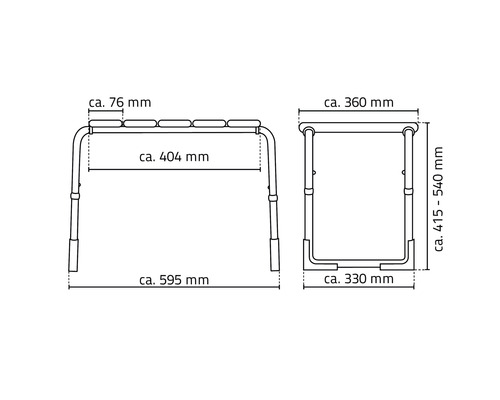 Desen tehnic al unui taburet de baie cu dimensiuni