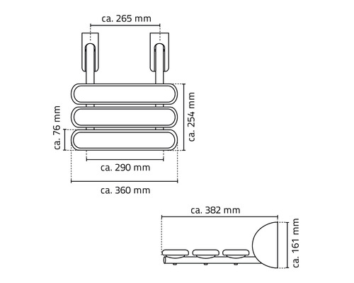 Desen tehnic al unui radiator de baie cu dimensiuni