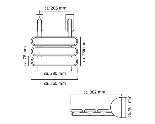 Desen dimensional pentru un suport de prosop cu trei bare și fixare pe perete