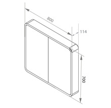 Desen tehnic al unui dulap de baie cu dimensiunile de 800 x 700 x 114 milimetri
