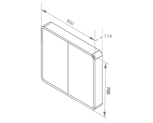 Desen tehnic al unui dulap de baie cu dimensiunile de 800 x 700 x 114 milimetri