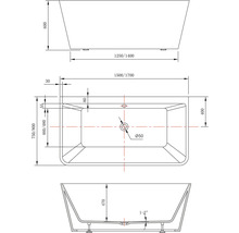 Cadă freestanding dreptunghiulară Linea Wall 170x80x60 cm acril alb FR10-thumb-1