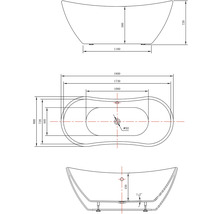 Cadă freestanding ovală Tender Curve, acril, 180x72 cm, 350 l, negru-thumb-1