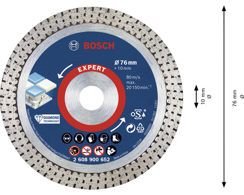 Disc de tăiere diamantat Bosch Expert cu diametrul de 76 milimetri