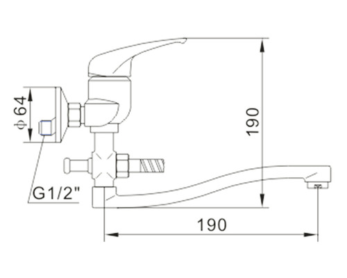 Desen tehnic al unui robinet de bucătărie cu dimensiuni