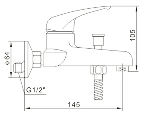 Desen tehnic al unei baterii de baie cu indicații de dimensiuni