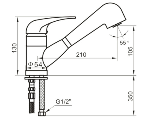 Desen tehnic al unui robinet cu dimensiuni