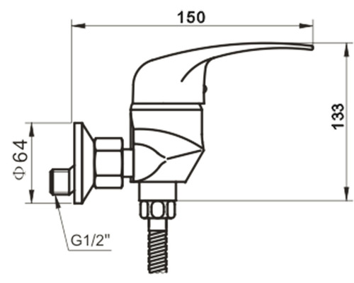 Desen tehnic al unui robinet de apă cu dimensiuni