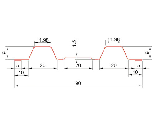 Secțiune transversală a unei foi trapezoidale cu dimensiuni