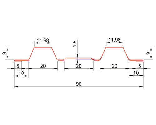 Desen tehnic al unei table trapezoidale cu dimensiuni.