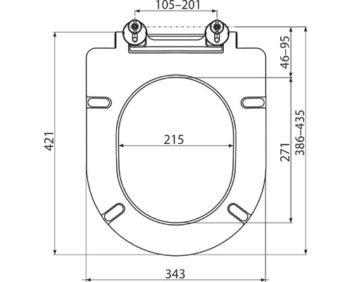 Desen tehnic al unui capac de toaletă cu dimensiuni