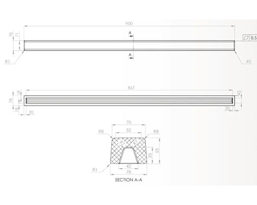 Desen tehnic al unui profil cu dimensiuni