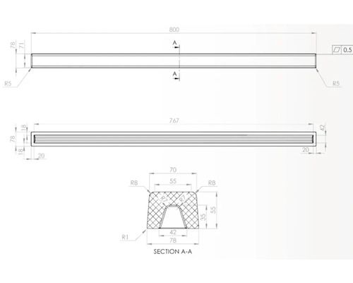 Desen tehnic al unui profil cu dimensiuni