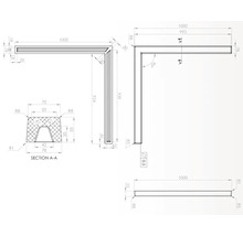 Desen tehnic al unui profil de colț cu dimensiuni