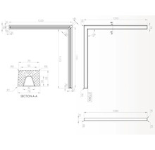 Desen tehnic al unui profil de colț cu dimensiuni