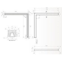 Desen tehnic al unui profil de colț cu dimensiuni