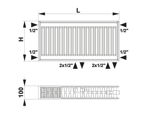 Desen tehnic al unui radiator cu dimensiuni