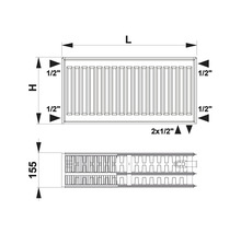 Dimensiunile unui radiator cu indicații privind înălțimea, lungimea și racordarea