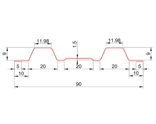 Desen tehnic al unei table ondulate cu dimensiuni