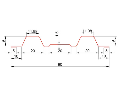 Desen tehnic al unei table trapezoidale cu indicații dimensionale