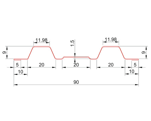 Desen tehnic al unei table trapezoidale cu dimensiuni