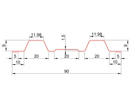 Desen tehnic al unui profil cu dimensiuni.