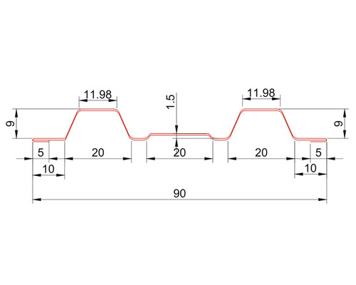 Desen tehnic al unui profil de tablă trapezoidală cu indicații dimensionale.